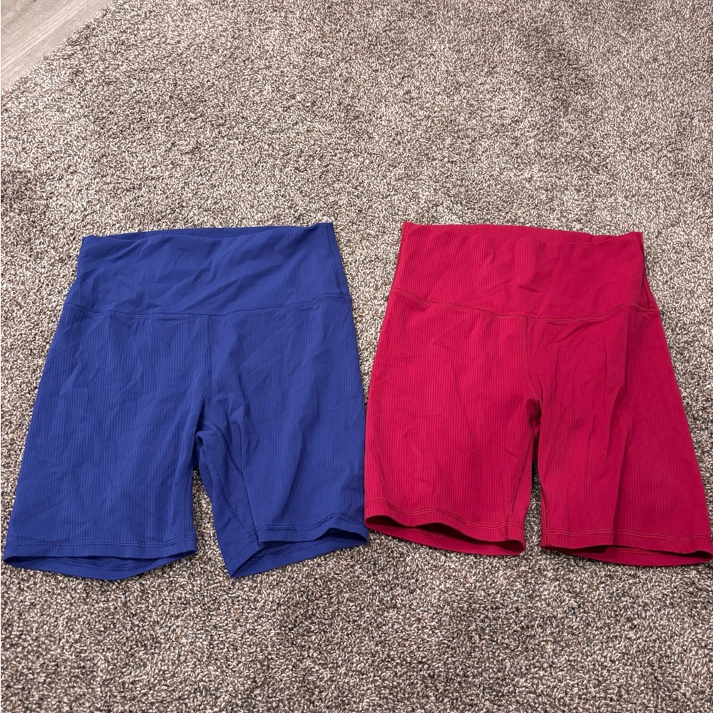 Blue and Red High-Waisted Biker Shorts